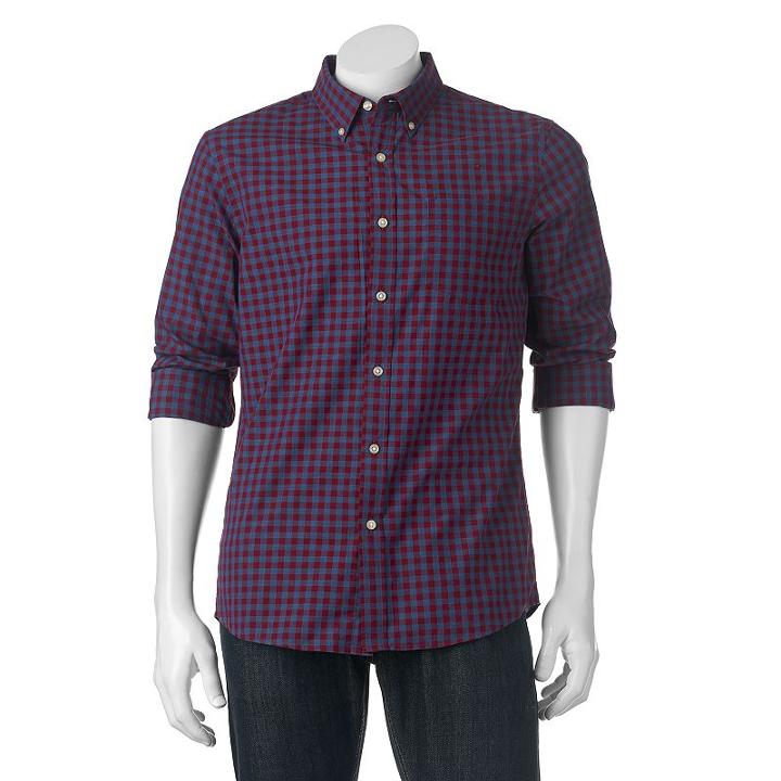 Big & Tall Sonoma Goods For Life&reg; Classic-fit Plaid Poplin Button-down Shirt, Men's, Size: Xl Tall, Red