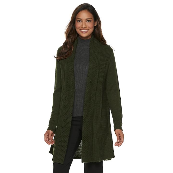 Women's Dana Buchman Pleated Open-work Cardigan Sweater, Size: Xs, Med Green