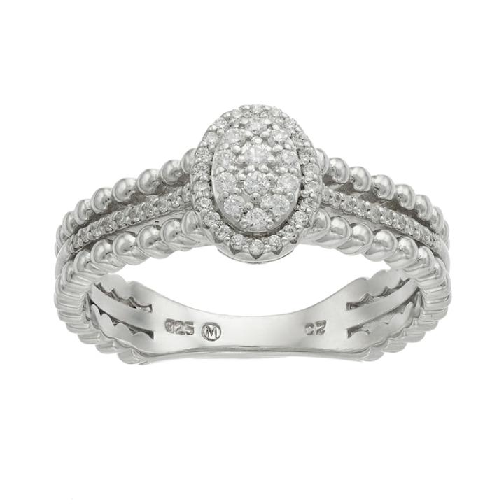 Sterling Silver 1/4 Carat T.w. Diamond Oval Halo Ring, Women's, Size: 7, White
