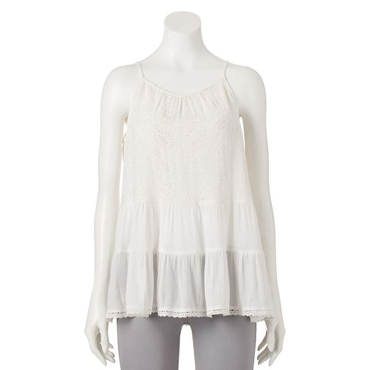 Juniors' Rewind Eyelet Babydoll Tank, Girl's, Size: Xs, White