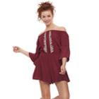 Juniors' Love, Fire Embroidered Off-the-shoulder Romper, Teens, Size: Medium, Dark Red