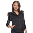 Juniors' Pink Envelope Faux-fur Hood Puffer Vest, Teens, Size: Xl, Black