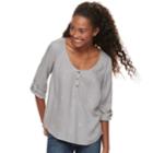 Juniors' So&reg; Woven Roll-tab Henley Top, Teens, Size: Xl, Multicolor