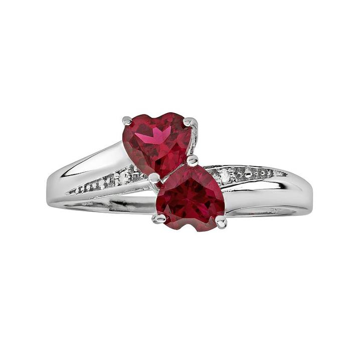 Sterling Silver Lab-created Ruby And Diamond Accent Heart Bypass Ring, Women's, Size: 7, Red