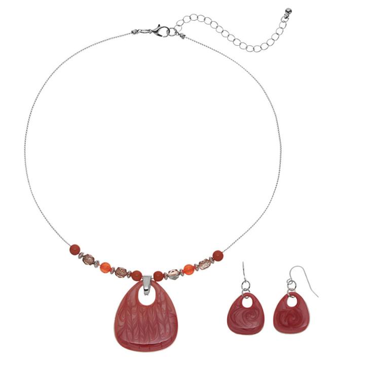 Plus Size Pink Beaded Teardrop Necklace & Drop Earring Set, Women's, Pink Other