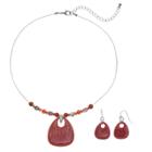 Plus Size Pink Beaded Teardrop Necklace & Drop Earring Set, Women's, Pink Other
