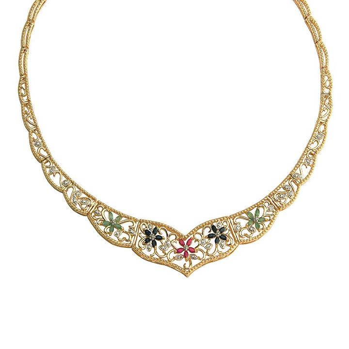 18k Gold-over-silver Semiprecious Necklace, Women's, Size: 17, Multicolor