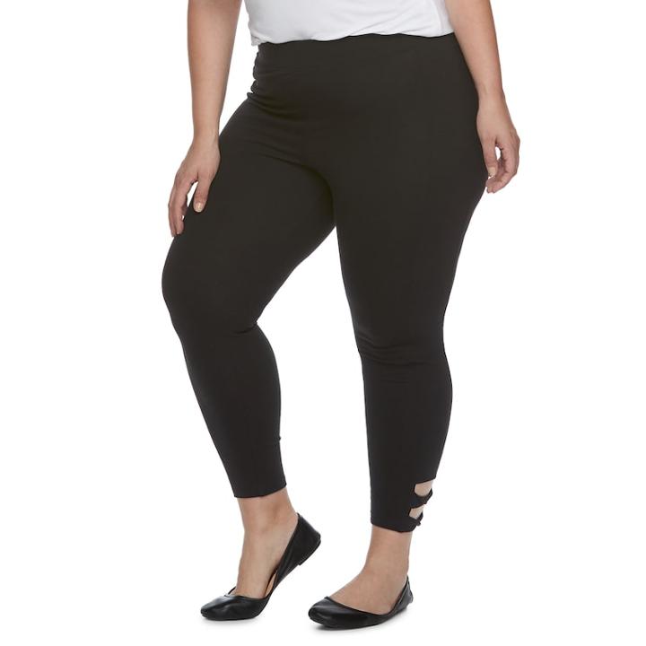 Plus Size Utopia By Hue Wide Waistband Twisted Strap Skimmer Leggings, Women's, Size: 2xl, Black