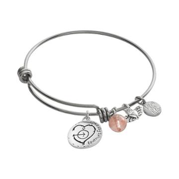 Love This Life Silver-plated And Stainless Steel Cherry Quartz Bead And Heart Charm Friend Bangle Bracelet, Women's, Red