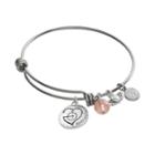 Love This Life Silver-plated And Stainless Steel Cherry Quartz Bead And Heart Charm Friend Bangle Bracelet, Women's, Red