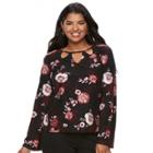 Juniors' Plus Size Mudd Keyhole Bell-sleeve Top, Teens, Size: 3xl, Black
