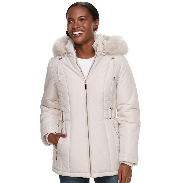 Women's D.e.t.a.i.l.s Hooded Quilted Heavyweight Jacket, Size: Large, Med Beige