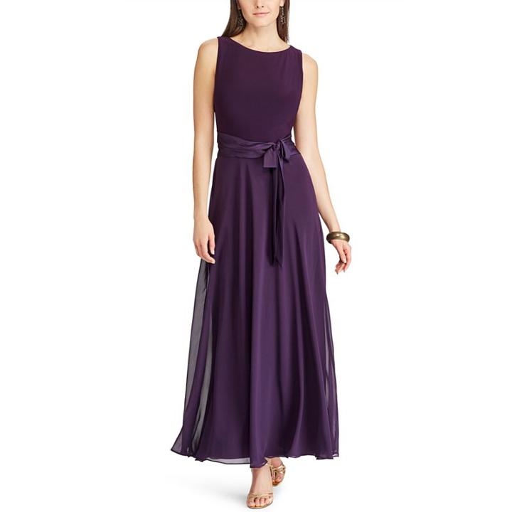 Women's Chaps Mixed-media Evening Gown, Size: 8, Purple