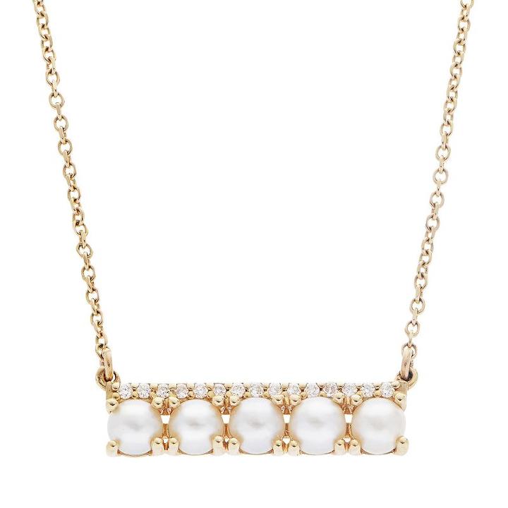 Pearlustre By Imperial 14k Gold Freshwater Cultured Pearl & Diamond Accent Bar Necklace, Women's, Size: 18, White