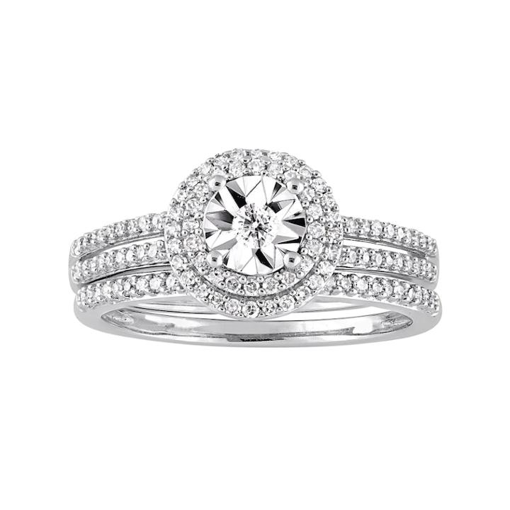 Stella Grace 10k White Gold 3/8 Carat T.w. Diamond Halo Ring, Women's, Size: 9