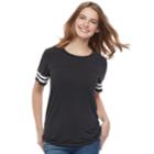 Juniors' Pink Republic Striped-sleeve Tee, Teens, Size: Xs, Dark Grey