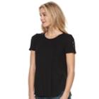 Juniors' Pink Republic Lace-up Short Sleeve Tee, Teens, Size: Small, Black