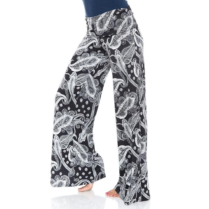 Women's White Mark Print Palazzo Pants, Size: Small, Black