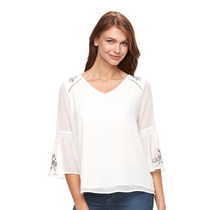 Women's Apt. 9&reg; Embroidered Chiffon Top, Size: Small, White