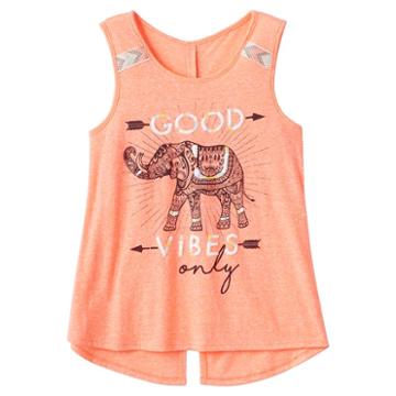 Girls Plus Size Ransom Girl Split-back Graphic Tank Top, Size: M Plus, Orange Oth
