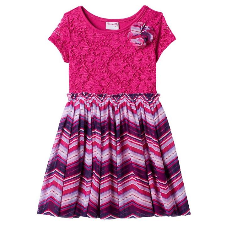 Girls 4-6x Nannette Lace Front Patterned Dress, Girl's, Size: 6, Pink