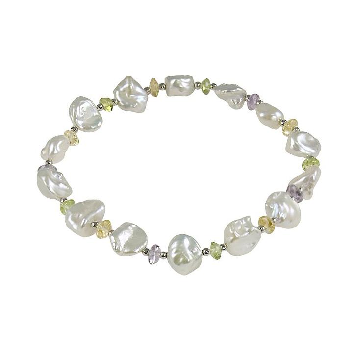 Sterling Silver Freshwater Cultured Pearl And Gemstone Stretch Bracelet, Women's, Multicolor