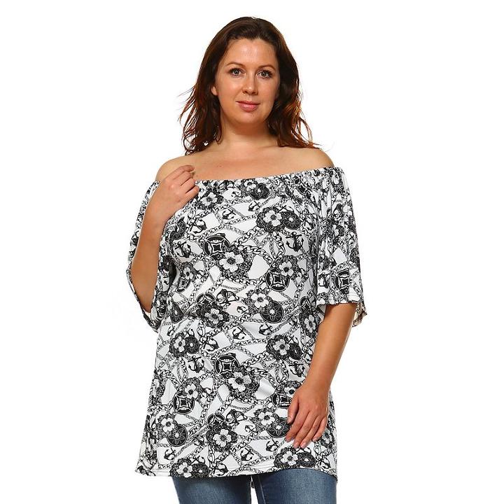 Plus Size White Mark Off-the-shoulder Printed Top, Women's, Size: 3xl, Ovrfl Oth