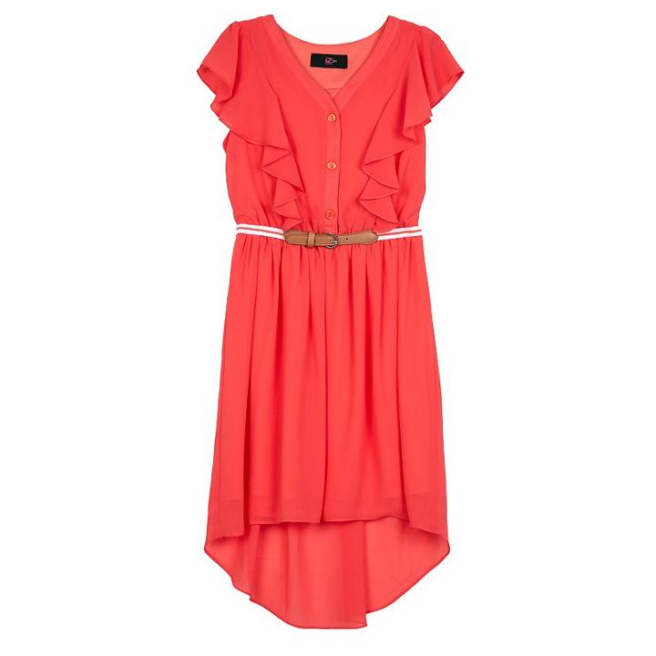 Girls 7-16 Iz Amy Byer Flutter Sleeve High-low Belted Shirtdress, Girl's, Size: 14, Lt Orange