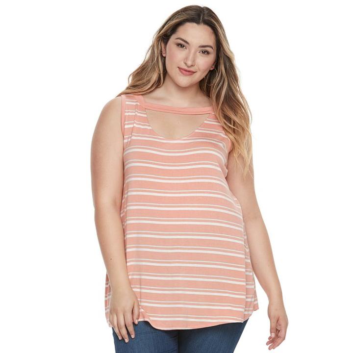 Plus Size French Laundry Striped Cutout Tank, Women's, Size: 1xl, Brt Red