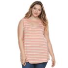 Plus Size French Laundry Striped Cutout Tank, Women's, Size: 1xl, Brt Red