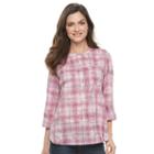Women's Croft & Barrow&reg; Printed Roll-tab Henley Shirt, Size: Large, Brt Pink