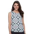 Petite Croft & Barrow&reg; Printed Shirred Tank, Women's, Size: Xl Petite, Dark Blue