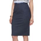 Women's Elle&trade; Denim Print Pencil Skirt, Size: Xl, Dark Blue