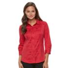 Women's Dana Buchman 3/4 Sleeve Button-up Top, Size: Medium, Med Red