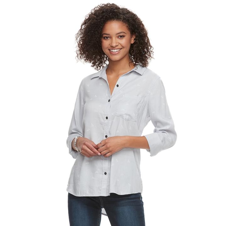 Juniors' So&reg; Plaid Button Down Shirt, Size: Xl, Light Blue