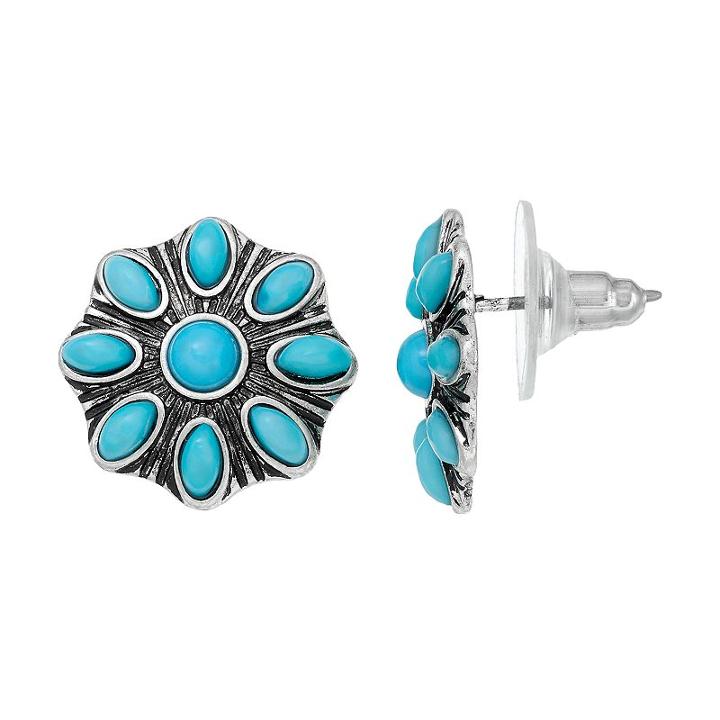 Aqua Flower Stud Earrings, Women's, Turq/aqua