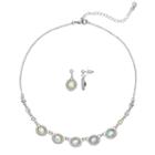 Iridescent Simulated Crystal Oval Halo Necklace & Drop Earring Set, Women's, Multicolor