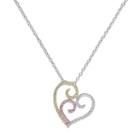 Tri Tone 18k Gold Over Silver Cubic Zirconia Filigree Heart Pendant Necklace, Women's, Size: 18, Multicolor