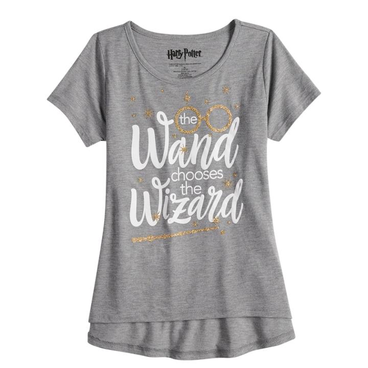 Girls 7-16 & Plus Size Harry Potter The Wand Chooses The Wizard Graphic Tee, Size: Large, Med Grey