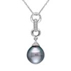 10k White Gold Tahitian Cultured Pearl & Diamond Accent Interlock Circle Pendant Necklace, Women's, Size: 17, Grey