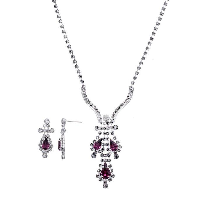 Crystal Allure Teardrop Necklace And Drop Earring Set, Girl's, Size: 18, Purple