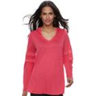 Women's French Laundry Mesh Sleeve Hooded Tunic, Size: Medium, Red Overfl