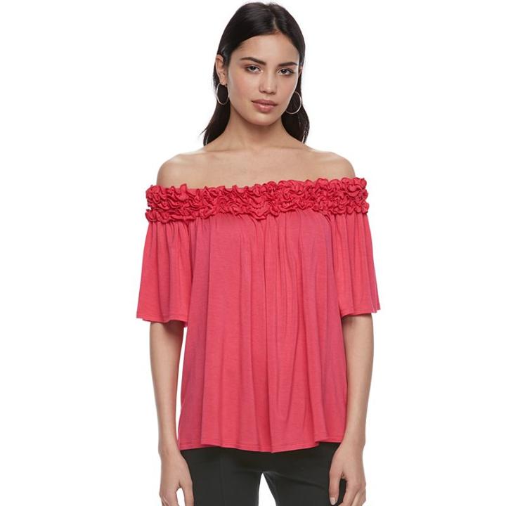 Women's Elle&trade; Off-the-shoulder Ruffle Top, Size: Xxl, Med Red