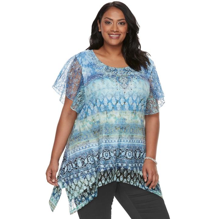 Plus Size World Unity Flutter Sleeve Sharkbite Top, Women's, Size: 1xl, Blue