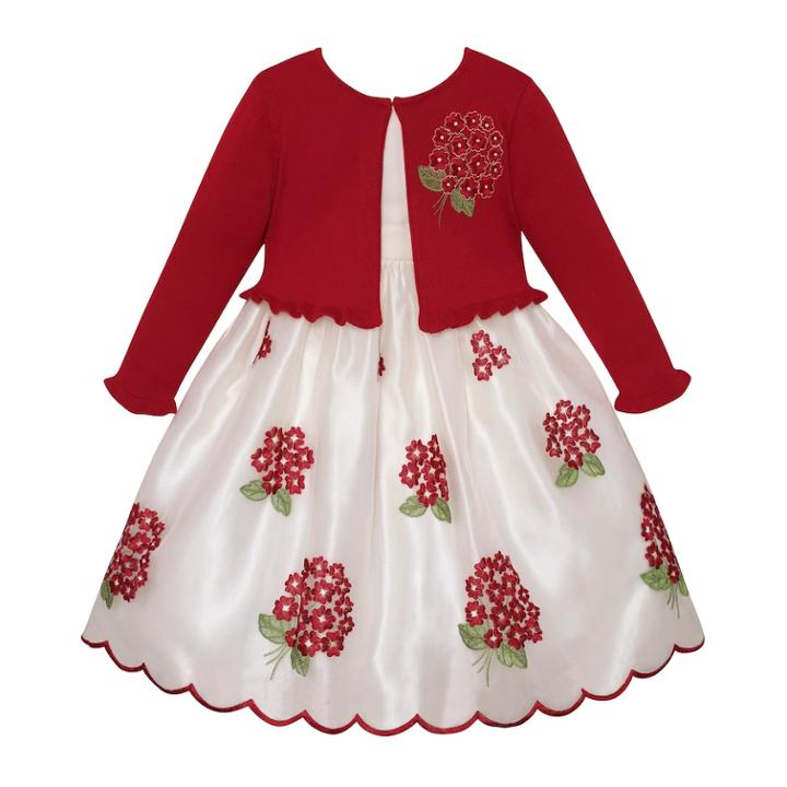 Girls 7-16 American Princess Embroidered Floral Bouquet Dress & Cardigan Sweater Set, Size: 12, Med Red