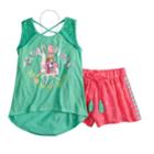 Girls 7-16 Self Esteem Graphic Print Tank Top & Patterned Shorts Set With Necklace, Size: Large, Green