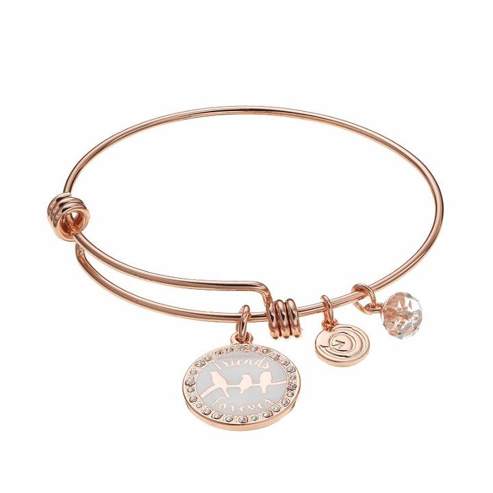 Love This Life Crystal Friends Forever Birds Charm Bangle Bracelet, Women's, White