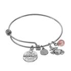 Love This Life Cherry Quartz Stainless Steel & Silver-plated Proud Marine Mom Disc Charm Bangle Bracelet, Women's, Grey