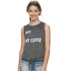Juniors' Grayson Threads Not Without My Coffee Tie-front Tank, Teens, Size: Large, Grey (charcoal)