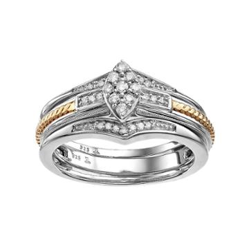 Always Yours Two Tone Sterling Silver 1/5 Carat T.w. Diamond Marquise Engagement Ring & Enhancer Set, Women's, Size: 7